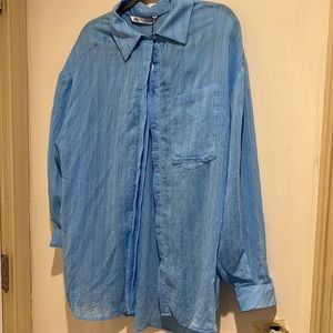 blue button up with stripes